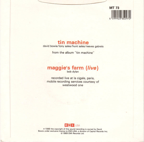 Tin Machine : Maggie's Farm (Live) + Tin Machine (7", Single)