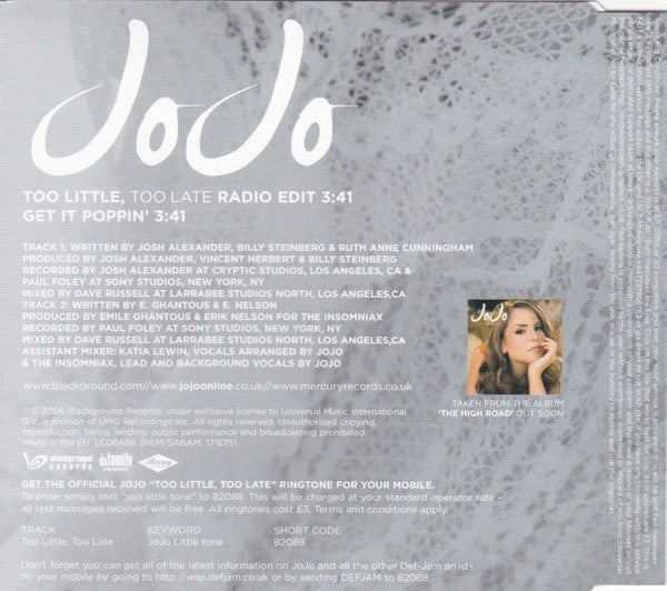 JoJo (3) : Too Little Too Late (CD, Single)