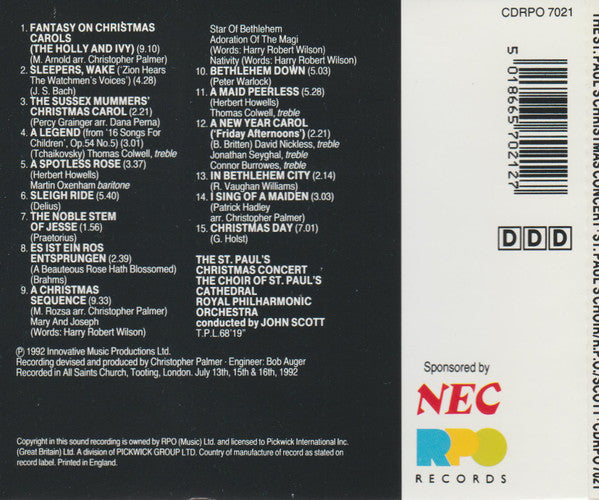 Royal Philharmonic Orchestra And St. Paul's Cathedral Choir Conducted By John Scott (10) : St Paul's Christmas Concert (CD, Album)