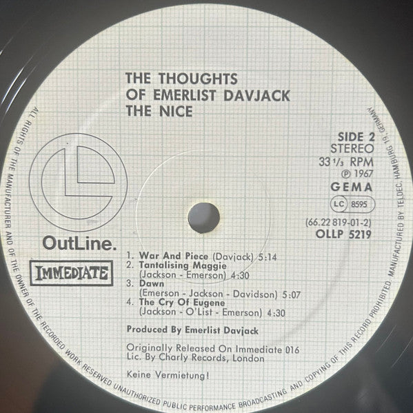 The Nice : The Thoughts Of Emerlist Davjack (LP, Album, RE)