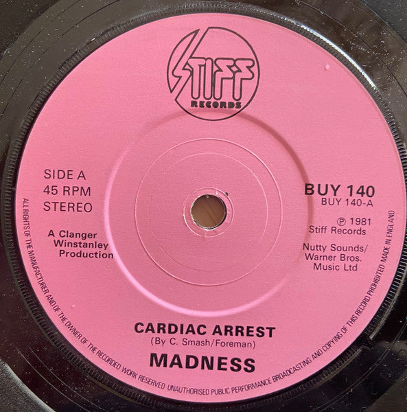 Madness : Cardiac Arrest (7", Single, Pin)