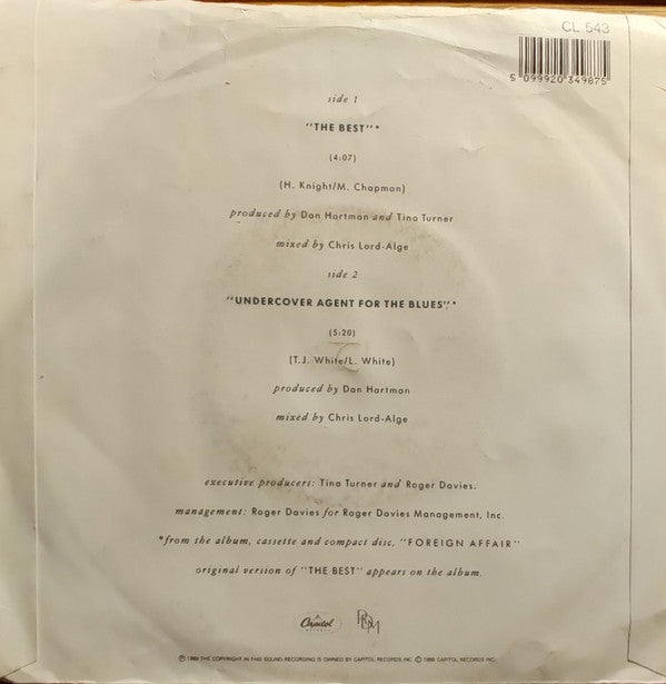 Tina Turner : The Best (7", Single, Bla)