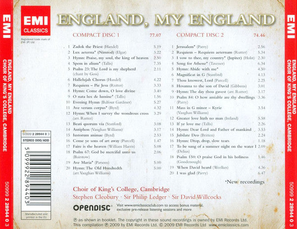The King's College Choir Of Cambridge : England My England (2xCD, Album)
