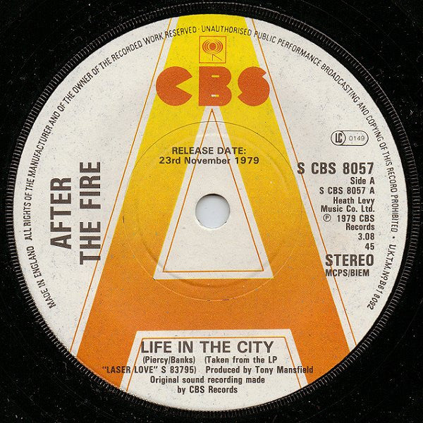 After The Fire : Life In The City (7", Single, Promo)