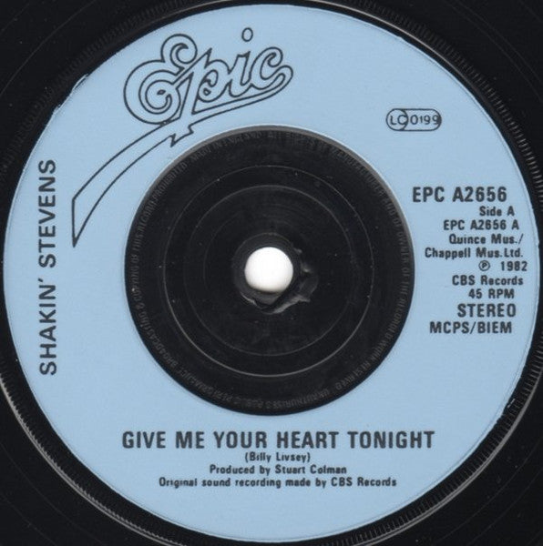 Shakin' Stevens : Give Me Your Heart Tonight (7", Single, Blu)