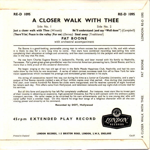 Pat Boone : A Closer Walk With Thee (7", EP)