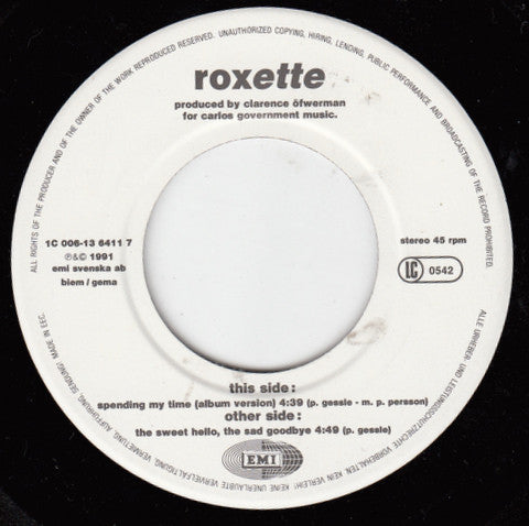 Roxette : Spending My Time (7", Single)