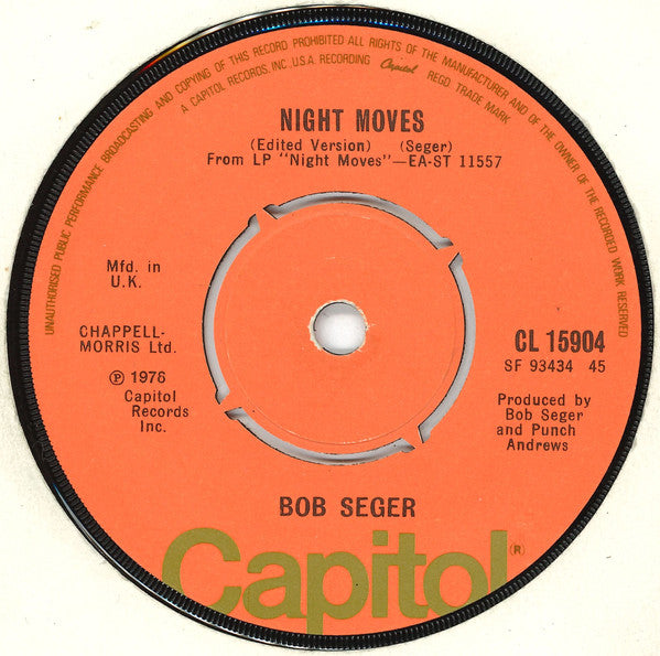 Bob Seger : Night Moves (7", Single)