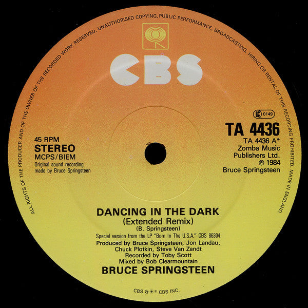 Bruce Springsteen : Dancing In The Dark (Extended Version) (12", Single, Ora)