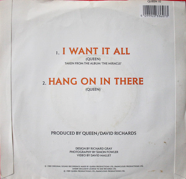 Queen : I Want It All (7", Single, Pap)