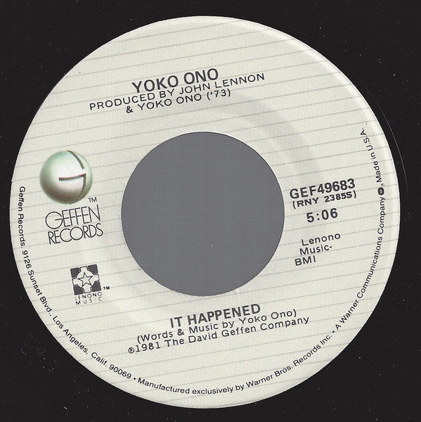 Yoko Ono : Walking On Thin Ice (7", Single, Spe)