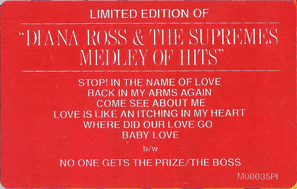 Diana Ross & The Supremes* : Medley Of Hits / No One Gets The Prize / The Boss (12", Single, Ltd, Mixed)