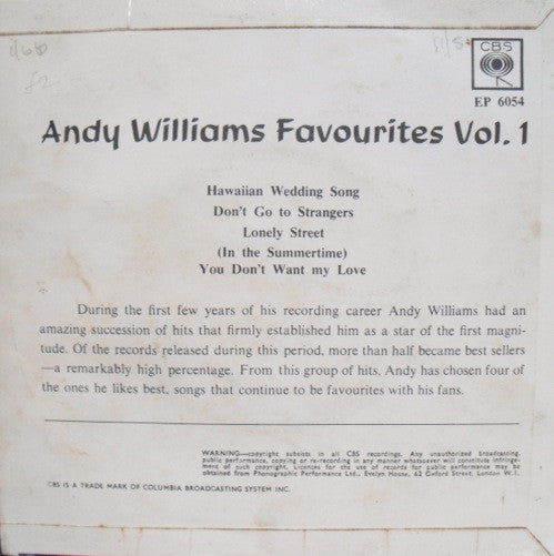 Andy Williams : Andy Williams Favourites Volume 1 (7", EP)