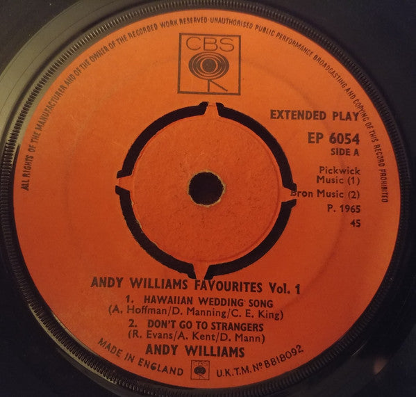 Andy Williams : Andy Williams Favourites Volume 1 (7", EP)