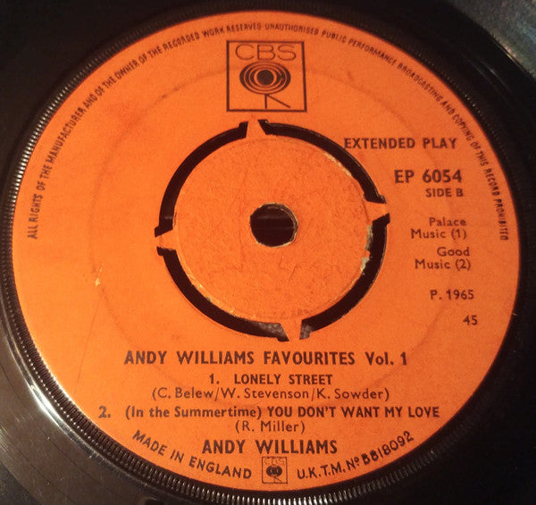 Andy Williams : Andy Williams Favourites Volume 1 (7", EP)