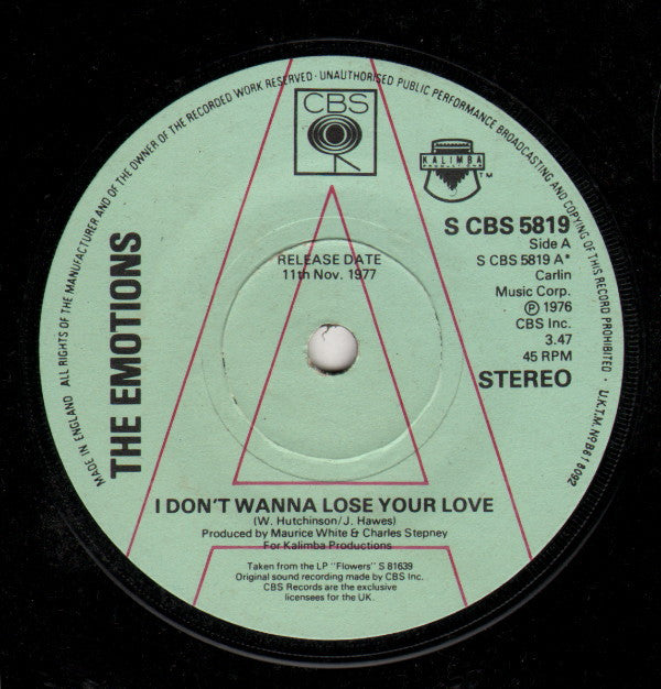 The Emotions : I Don't Wanna Lose Your Love (7", Single, Promo)