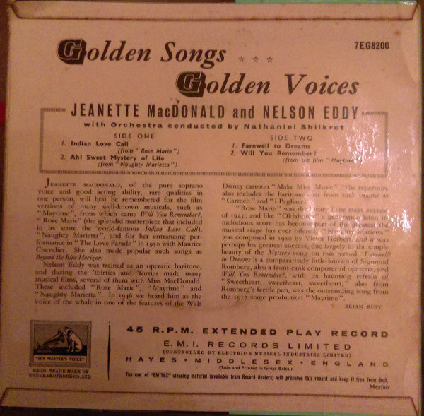 Jeanette MacDonald and Nelson Eddy : Golden Songs Golden Voices (7", EP)