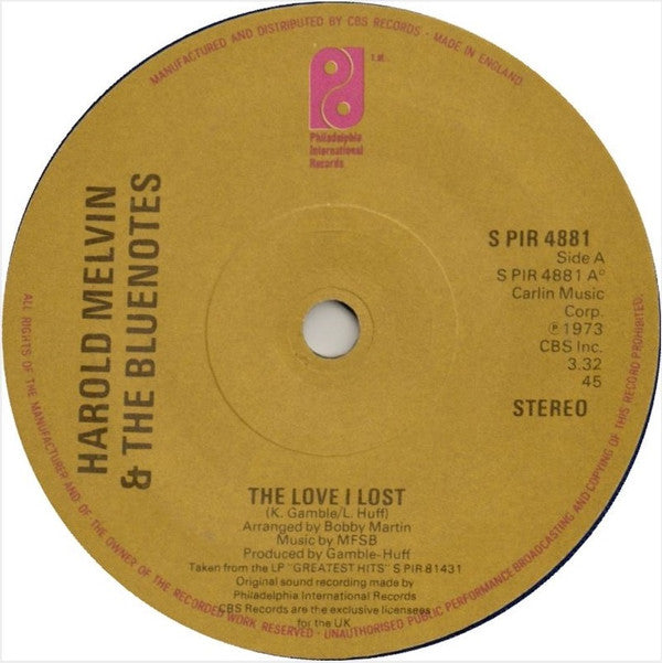 Harold Melvin And The Blue Notes : The Love I Lost / Bad Luck (7", Single, Blu)