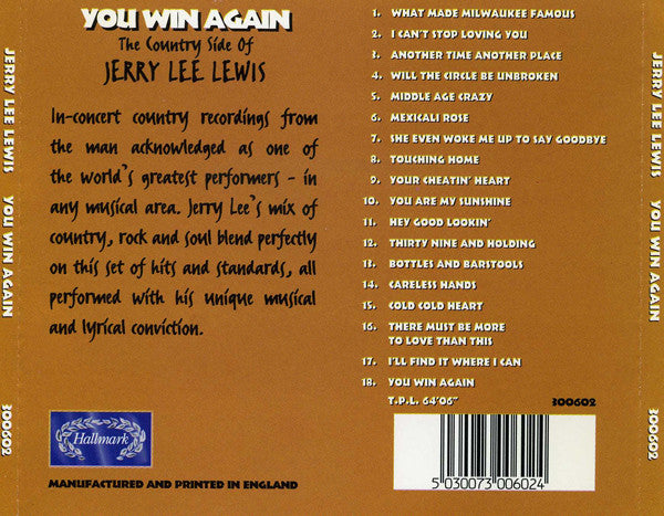 Jerry Lee Lewis : You Win Again (The Country Side Of Jerry Lee Lewis) (CD, Comp)