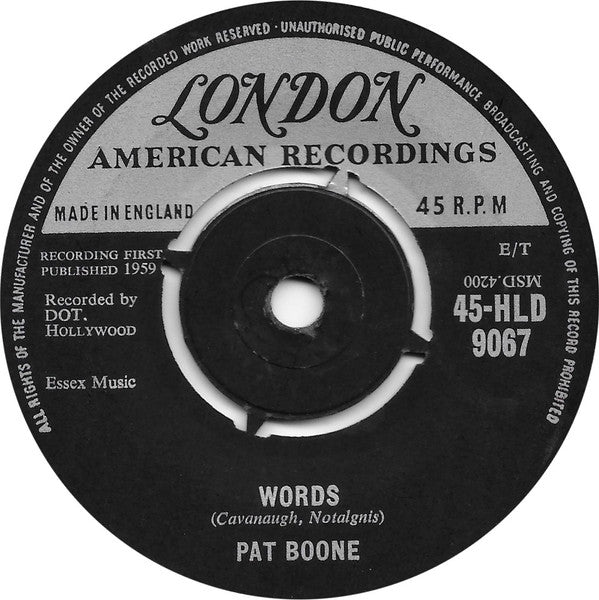 Pat Boone : (Welcome) New Lovers (7")