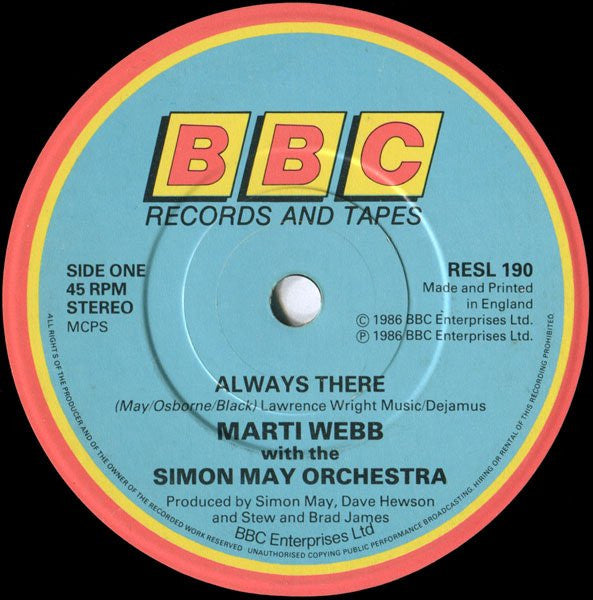 Marti Webb With The Simon May Orchestra : Always There (7", Single, Pap)