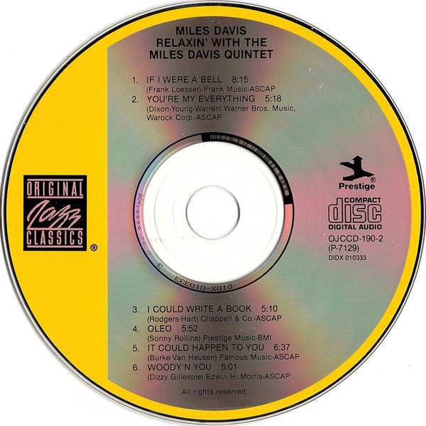 The Miles Davis Quintet : Relaxin' With The Miles Davis Quintet (CD, Album, RE, RM, RP)