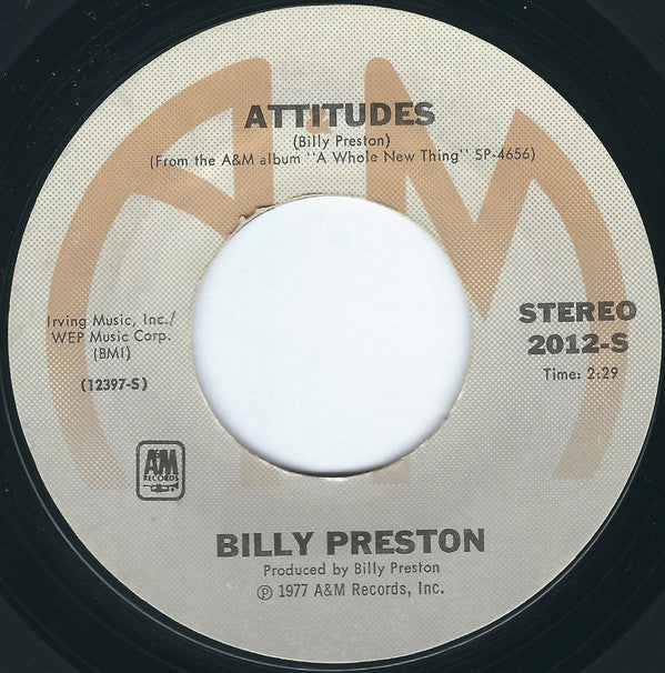 Billy Preston : I'm Really Gonna Miss You / Attitudes (7", Single, Styrene, Pit)