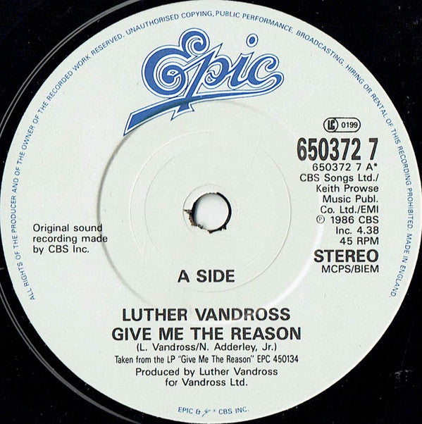 Luther Vandross : Give Me The Reason (7")