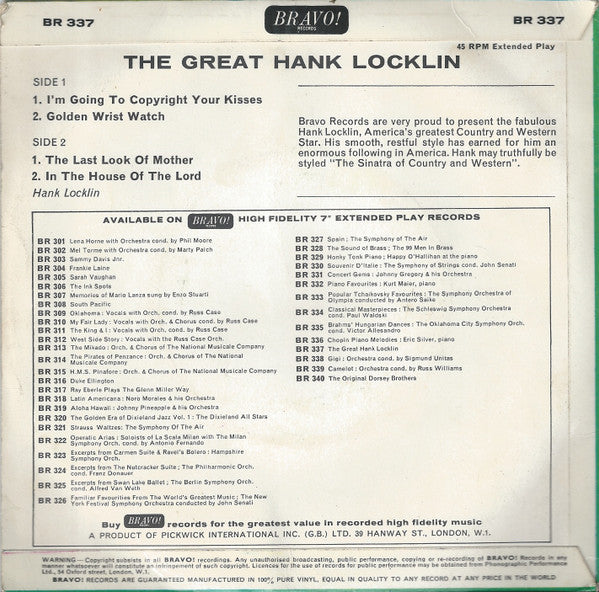 Hank Locklin : The Great Hank Locklin (7", EP)