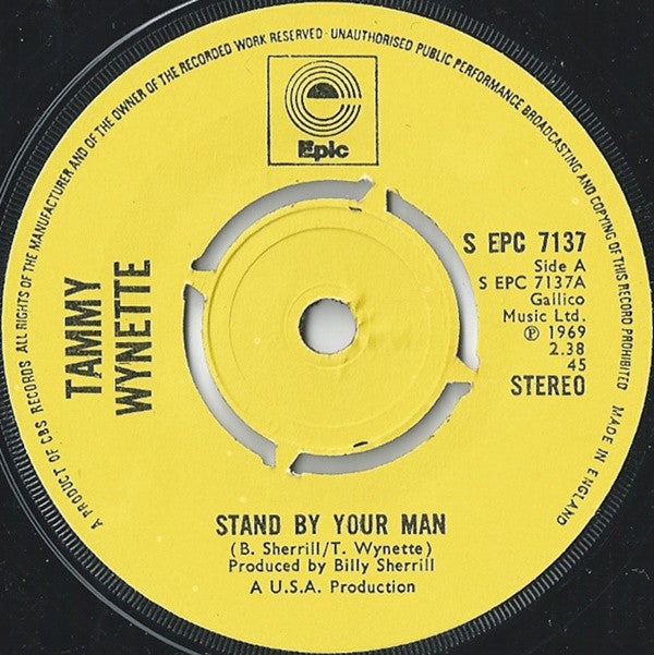 Tammy Wynette : Stand By Your Man (7", Single, RE, Kno)