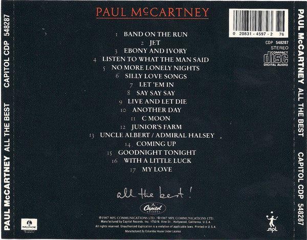Paul McCartney : All The Best! (CD, Comp, Club)