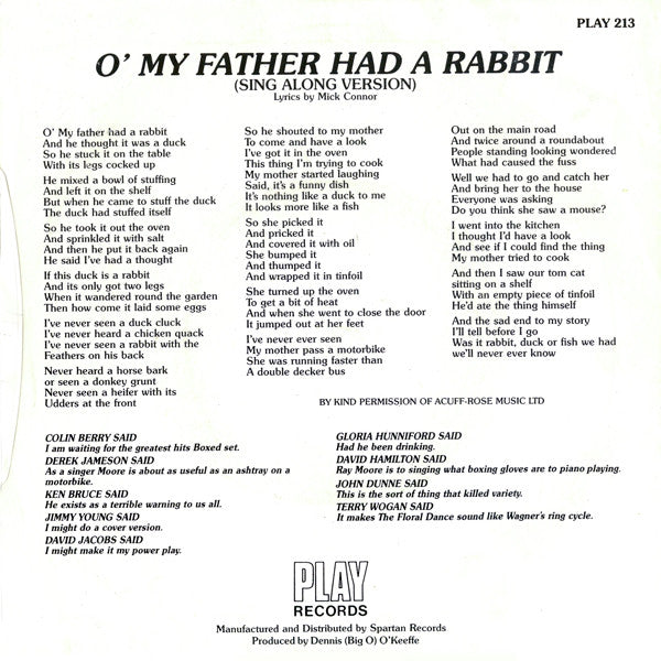 Ray Moore (5) : O' My Father Had A Rabbit (7", Single)