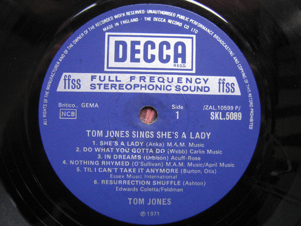 Tom Jones : Tom Jones Sings She's A Lady (LP, Album)