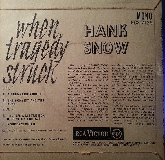 Hank Snow : When Tragedy Struck (7", EP)