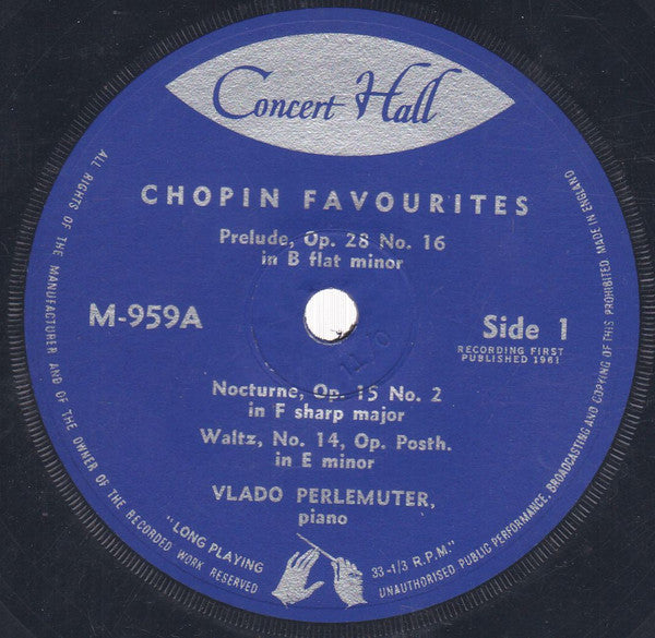 Frédéric Chopin - Vlado Perlemuter : Chopin Favourites (7")