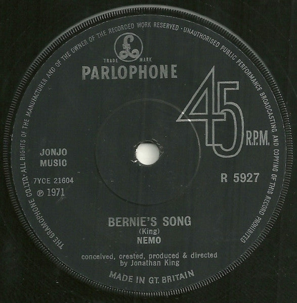 Nemo (15) : The Sun Has Got His Hat On / Bernie's Song (7", Single)