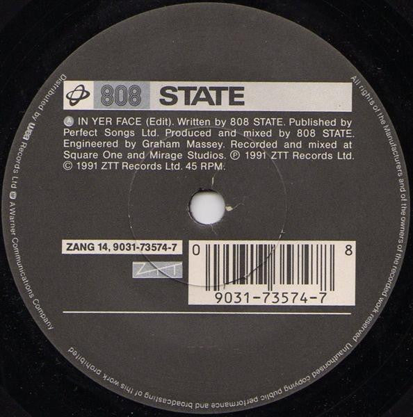 808 State : In Yer Face (7", Single)