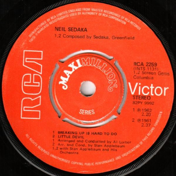 Neil Sedaka : Oh Carol (7", Maxi, 4 P)