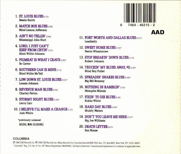 Various : Legends Of The Blues: Volume 1 (CD, Comp, RE)