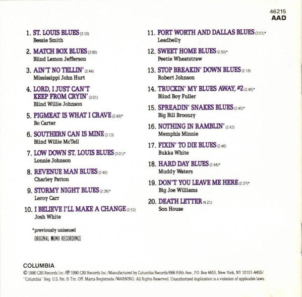 Various : Legends Of The Blues: Volume 1 (CD, Comp, RE)