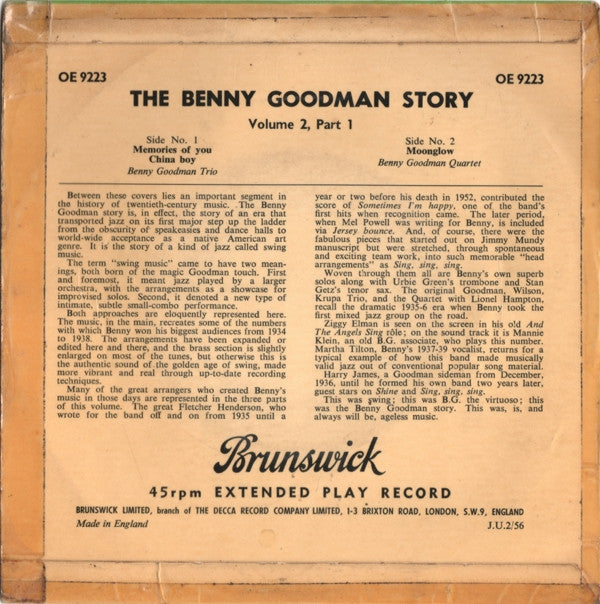 Benny Goodman Trio / The Benny Goodman Quartet : The Benny Goodman Story Volume 2 Part 1 (7", EP)