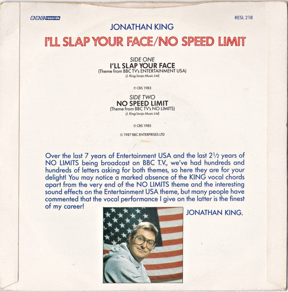 Jonathan King : I'll Slap Your Face / No Speed Limit (7", Single, RE)