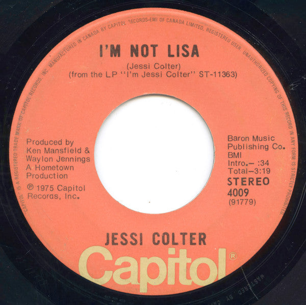 Jessi Colter : I'm Not Lisa (7", Single)