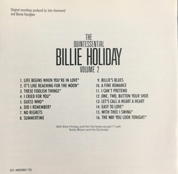 Billie Holiday : The Quintessential Billie Holiday Volume 2 (CD, Comp, Mono, RM)