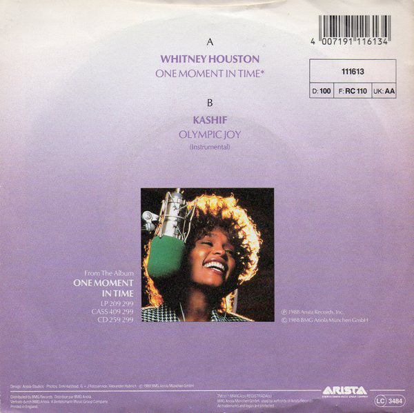 Whitney Houston : One Moment In Time  (7", Single)