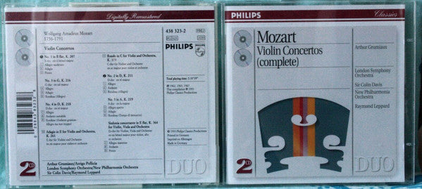 Mozart*, Arthur Grumiaux, London Symphony Orchestra, Sir Colin Davis, New Philharmonia Orchestra, Raymond Leppard : Violin Concertos (Complete) (2xCD, Comp, RM)