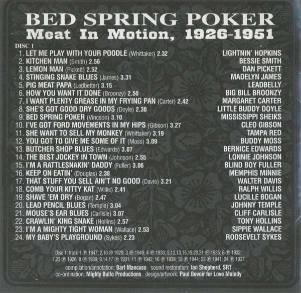 Various : Bed Spring Poker - Meat In Motion 1926-1951 (2xCD, Comp)