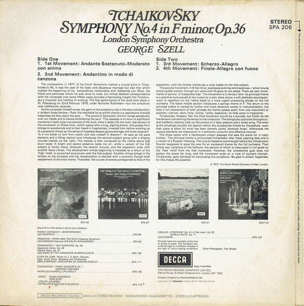 Tchaikovsky*, London Symphony Orchestra, George Szell : Symphony No.4 (LP)