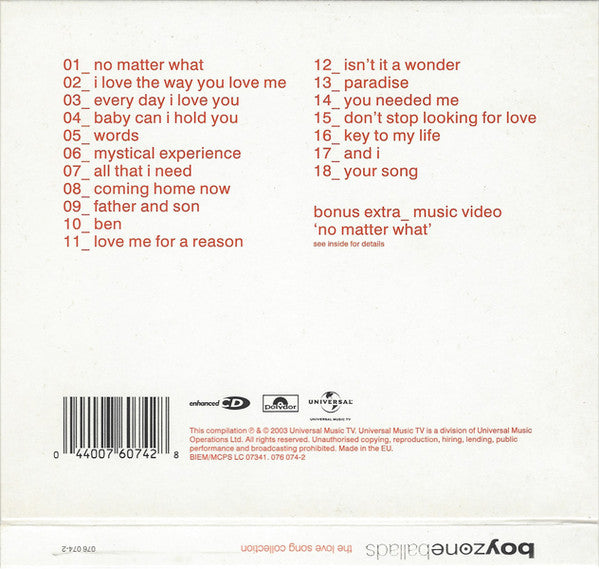 Boyzone : Ballads - The Love Song Collection (CD, Comp, Enh, S/Edition)