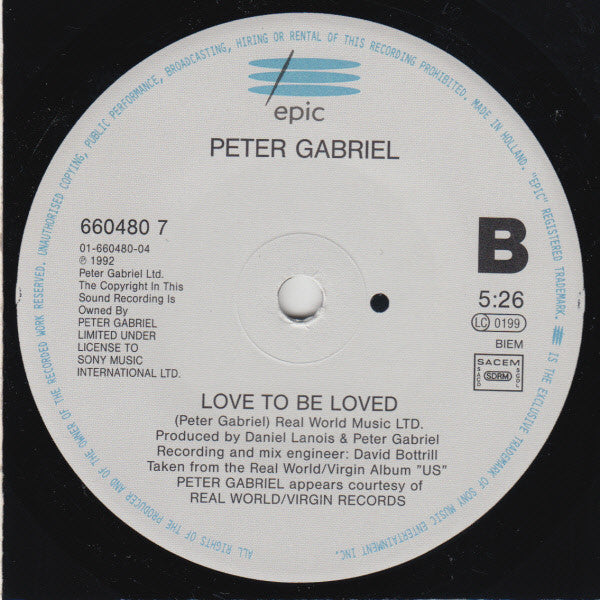 Peter Gabriel : Lovetown (Music From The Motion Picture Philadelphia) (7", Single)